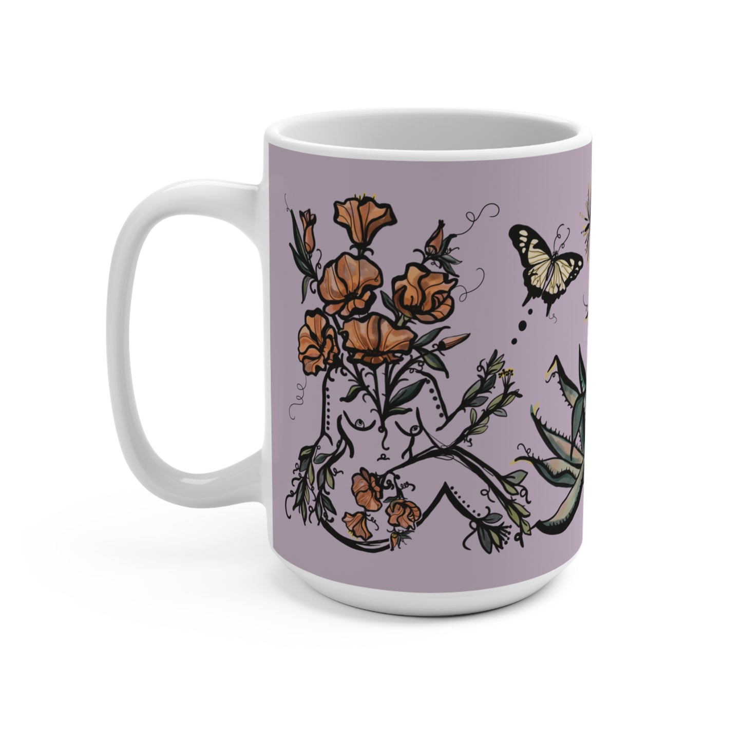 Agave Sisters, White and Lavender Ceramic Mug, 15oz