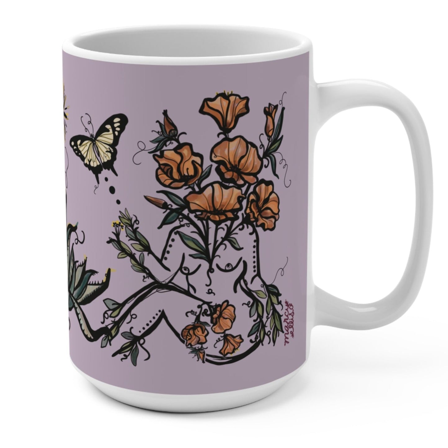 Agave Sisters, White and Lavender Ceramic Mug, 15oz
