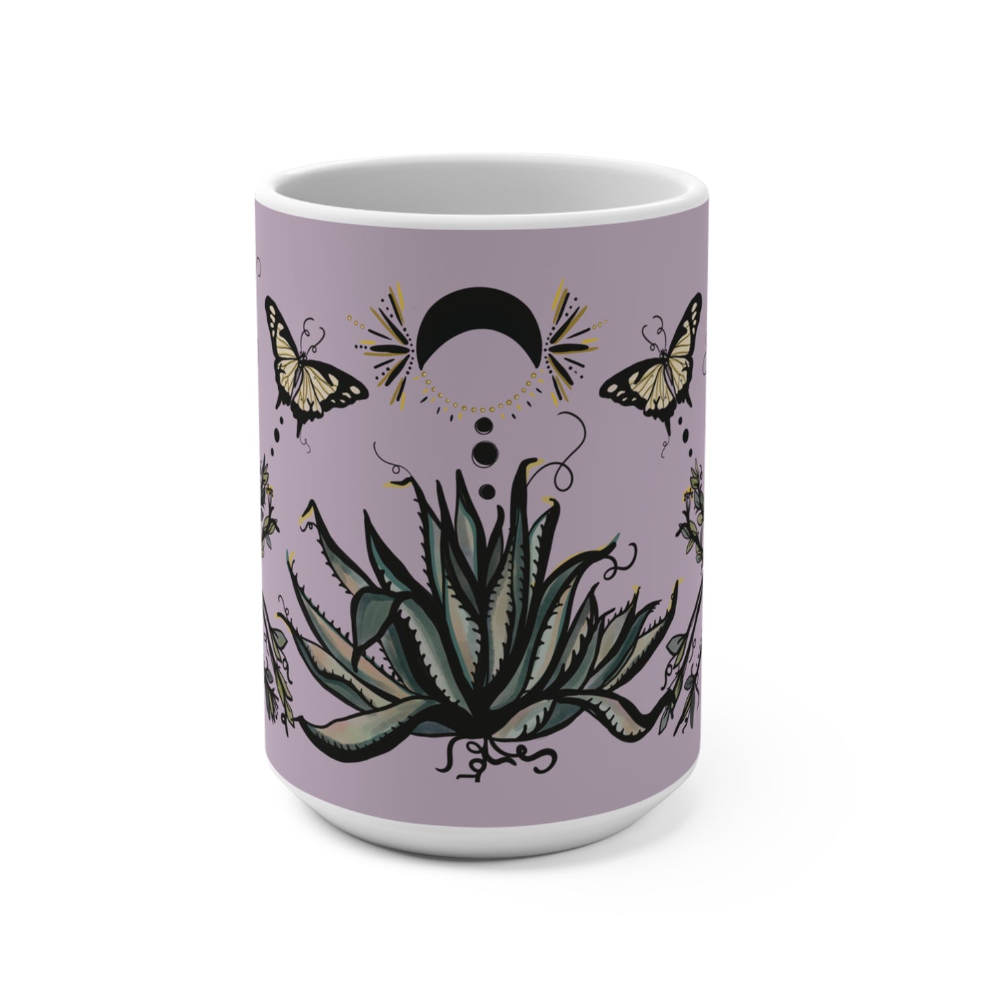 Agave Sisters, White and Lavender Ceramic Mug, 15oz