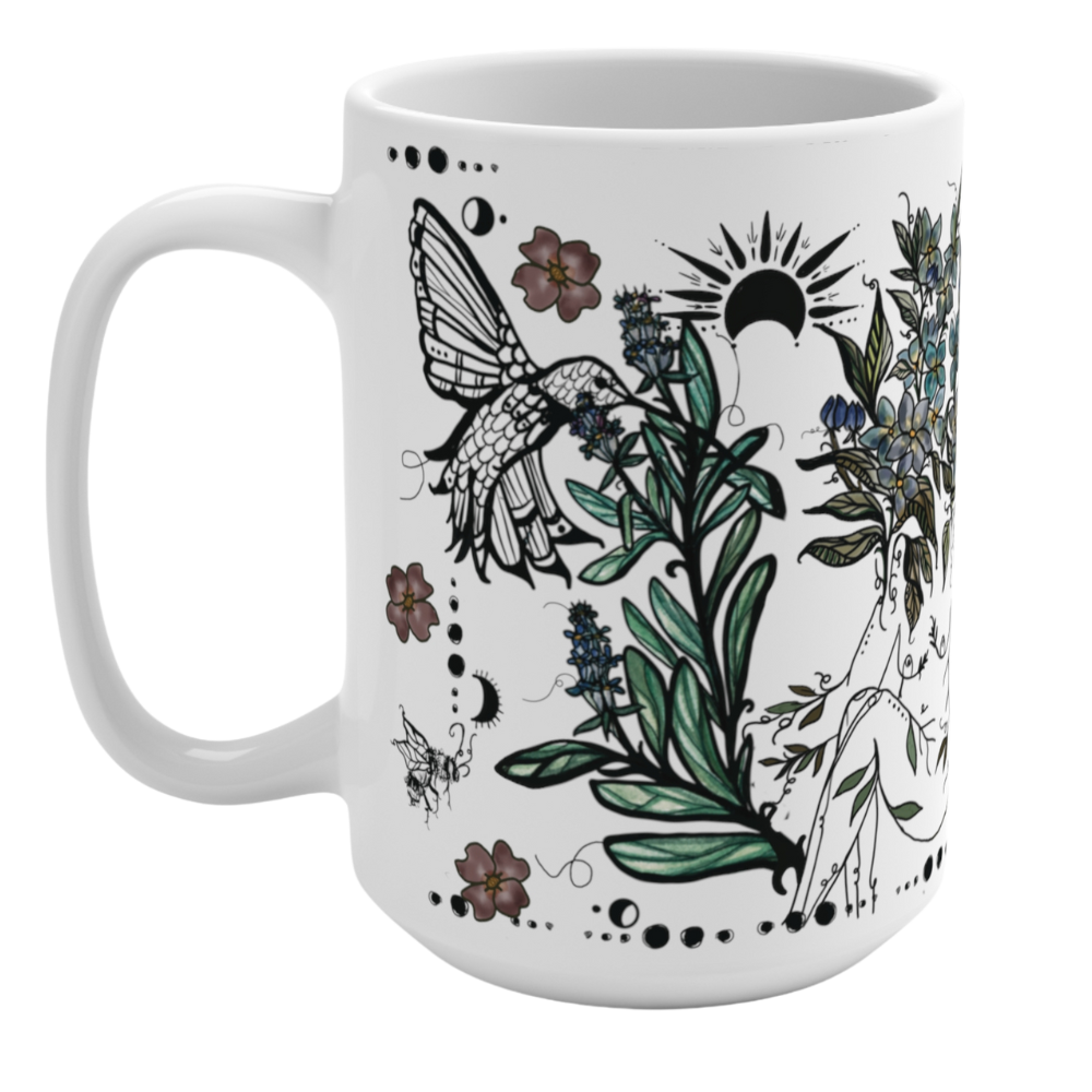 Blue Hydrangeas Sisters, White Ceramic Mug, 15oz