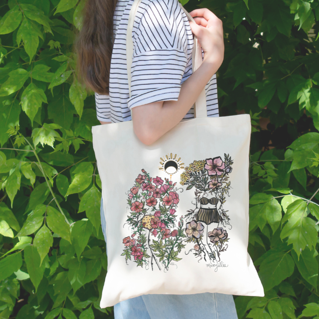 Yarrow + Hollyhock Flora Sisters, Cotton Canvas Tote Bag