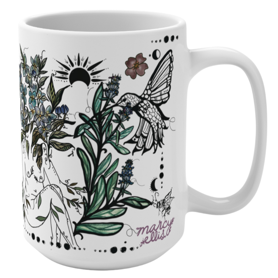 Blue Hydrangeas Sisters, White Ceramic Mug, 15oz