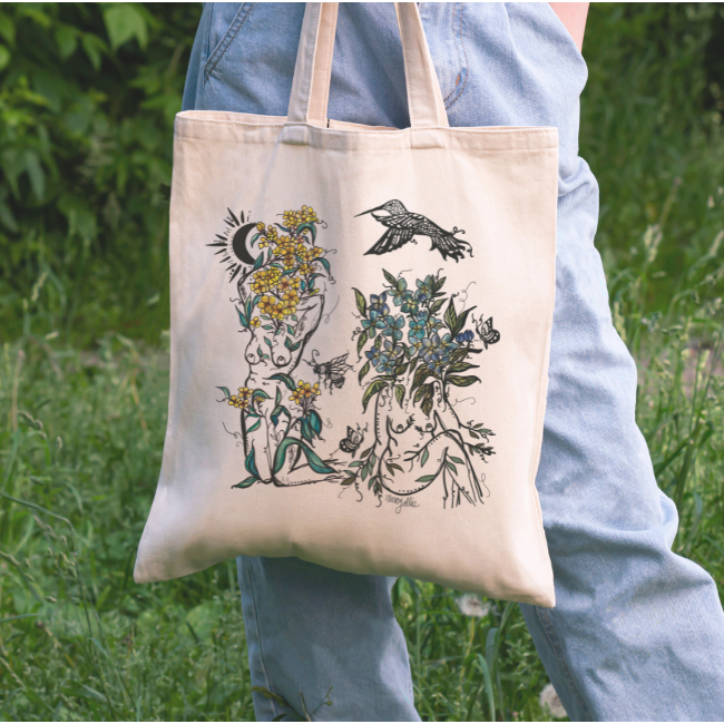 Baby Blues + Anemone Flora Sisters, Cotton Canvas Tote Bag