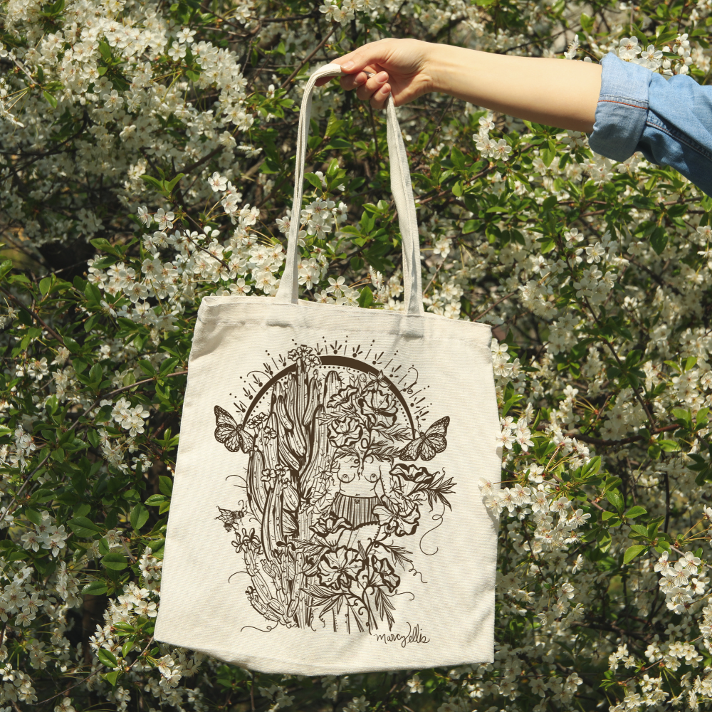 Desert Sol, Canvas Tote Bag, Natural & Black