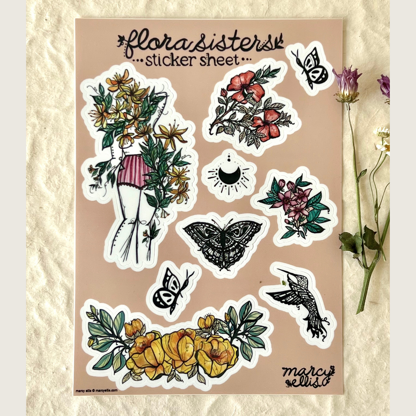 Sticker Sheet, Yellow Flora Sisters