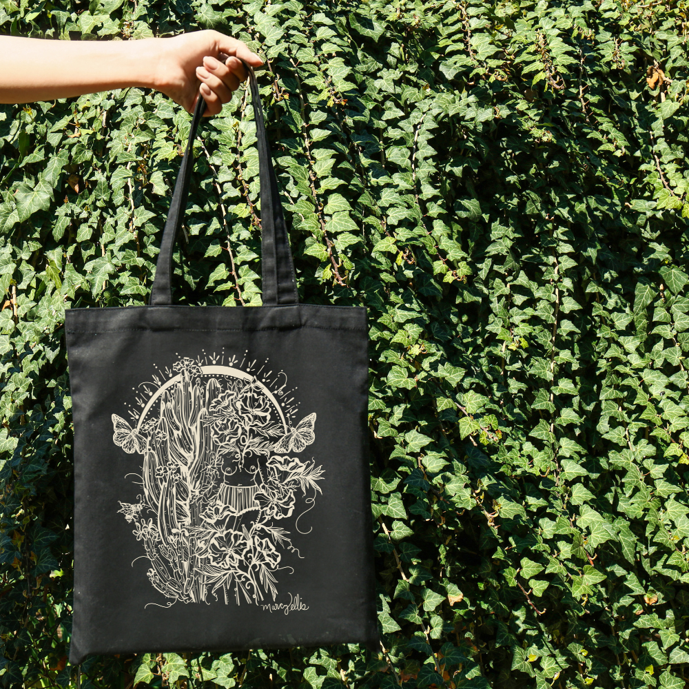 Desert Sol, Canvas Tote Bag, Natural & Black
