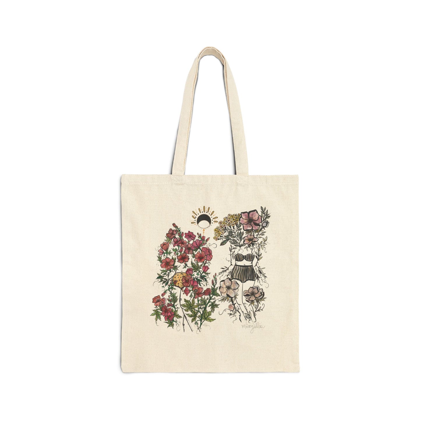 Yarrow + Hollyhock Flora Sisters, Cotton Canvas Tote Bag