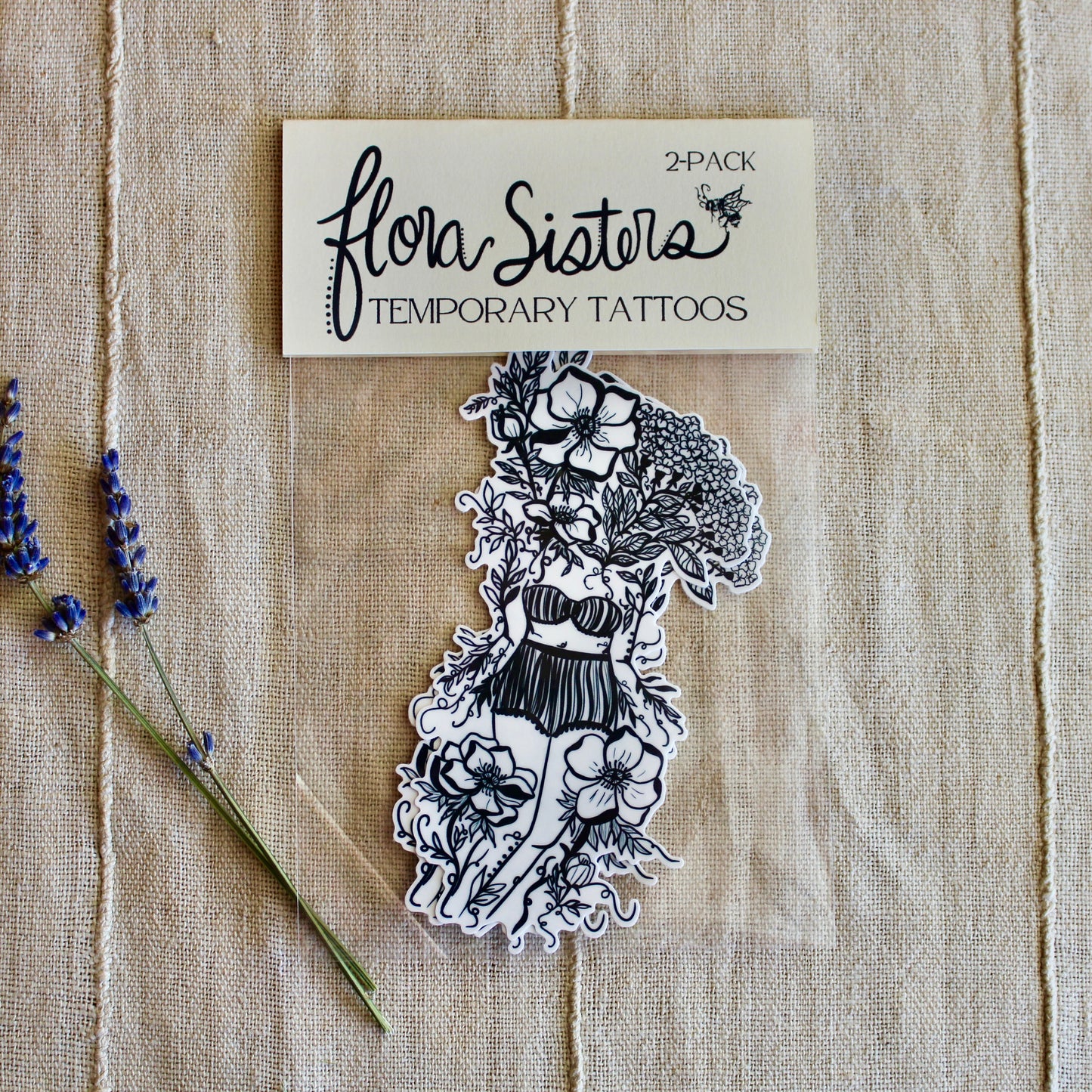 Temporary Tattoo, Yarrow Flora Sister, 2-Pack