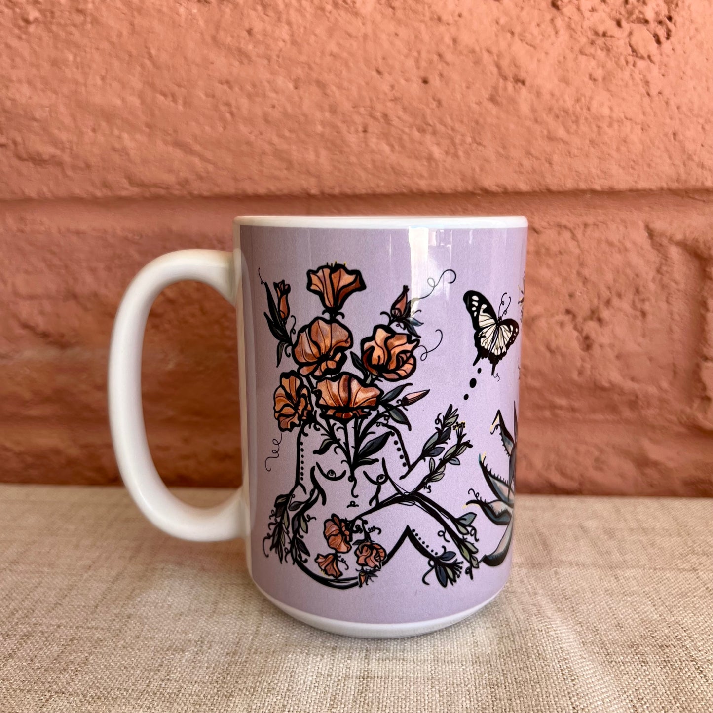 Agave Sisters, White and Lavender Ceramic Mug, 15oz