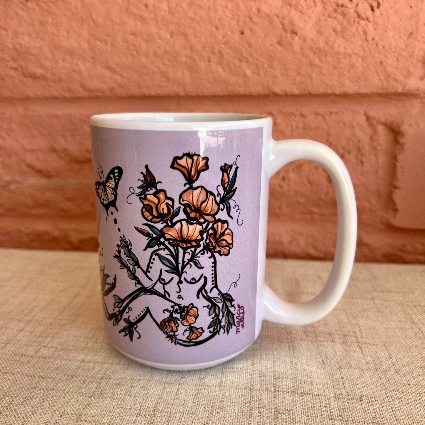 Agave Sisters, White and Lavender Ceramic Mug, 15oz