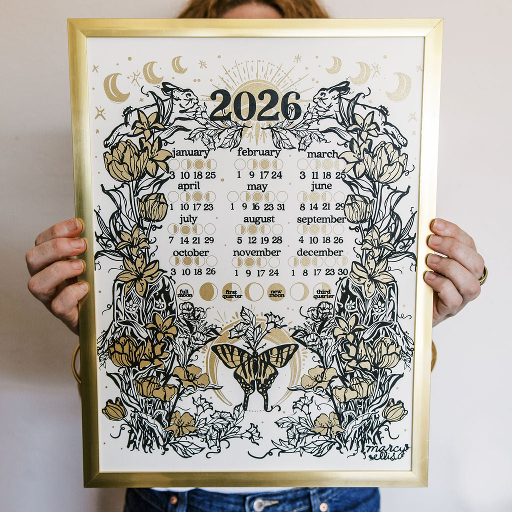 2026 Moon Calendar, Black & Off-White, 12x16 – marcy ellis