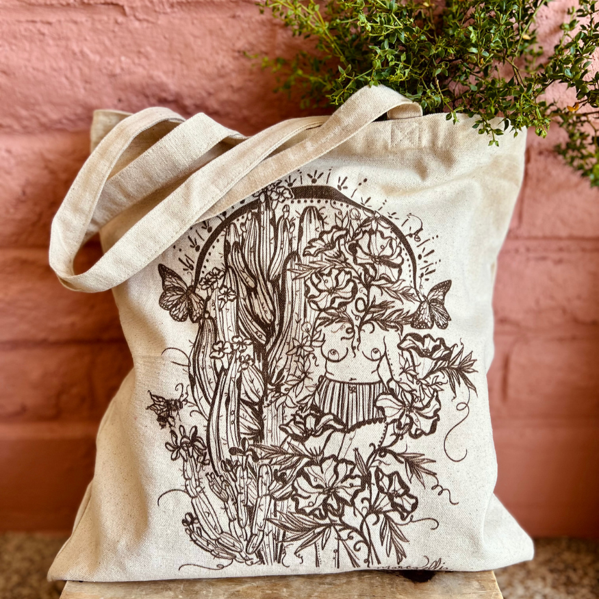 Desert Sol, Canvas Tote Bag, Natural & Black