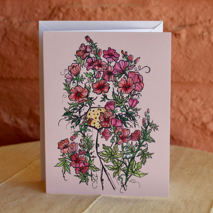 Hollyhock Floral Sister, Blank, Folded, Greeting Card