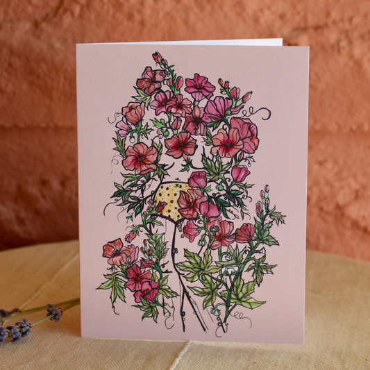 Hollyhock Floral Sister, Blank, Folded, Greeting Card