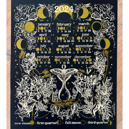 black 2024 moon phase calendar by marcy ellis