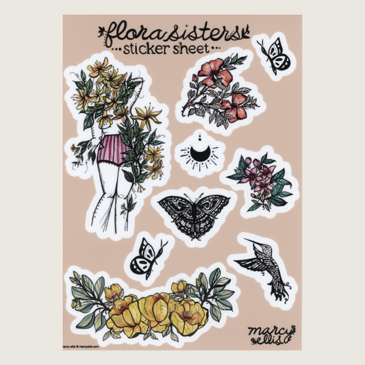Sticker Sheet, Yellow Flora Sisters