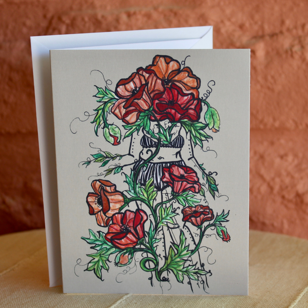 Poppy Floral Sister, Blank, Folded, Greeting Card