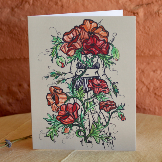 Poppy Floral Sister, Blank, Folded, Greeting Card