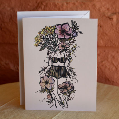 Yarrow Floral Sister, Blank, Folded, Greeting Card