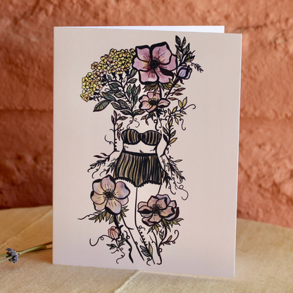 Yarrow Floral Sister, Blank, Folded, Greeting Card