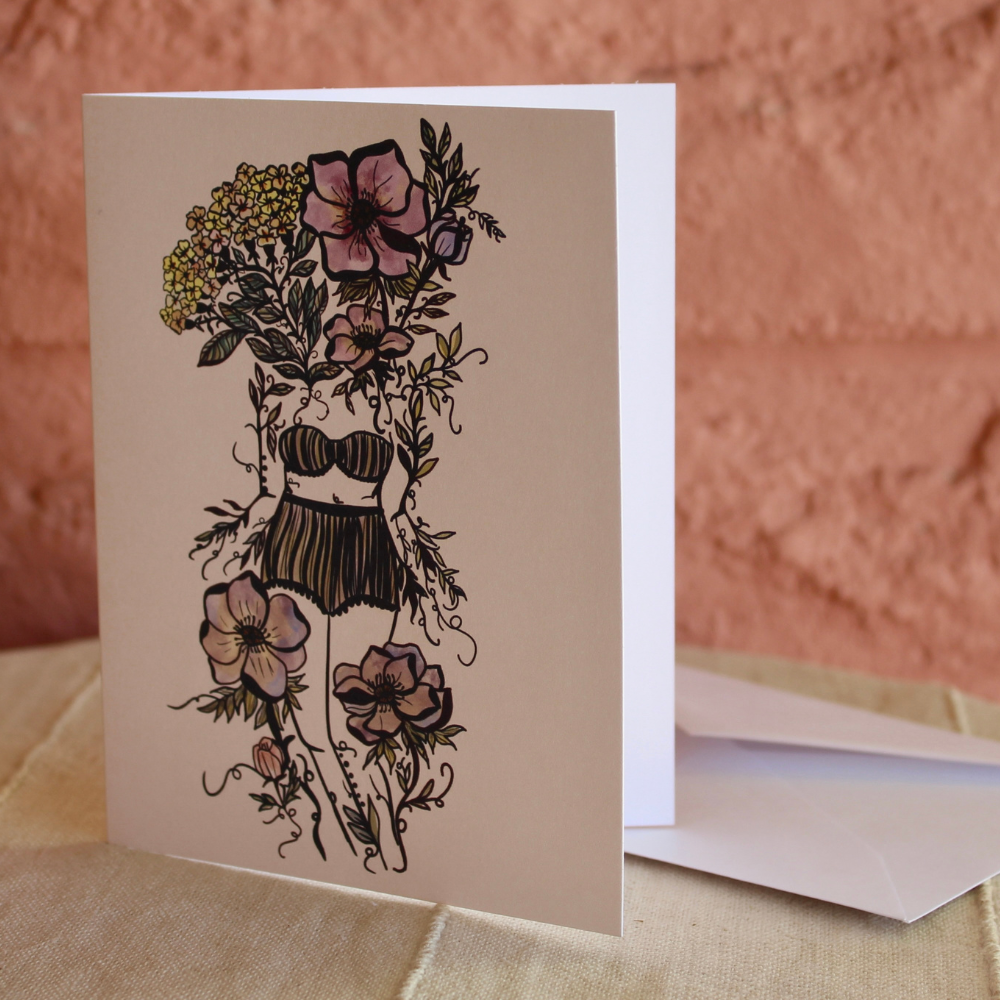 Yarrow Floral Sister, Blank, Folded, Greeting Card