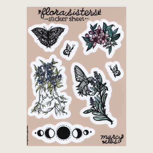 Sticker Sheet, Purple Flora Sisters