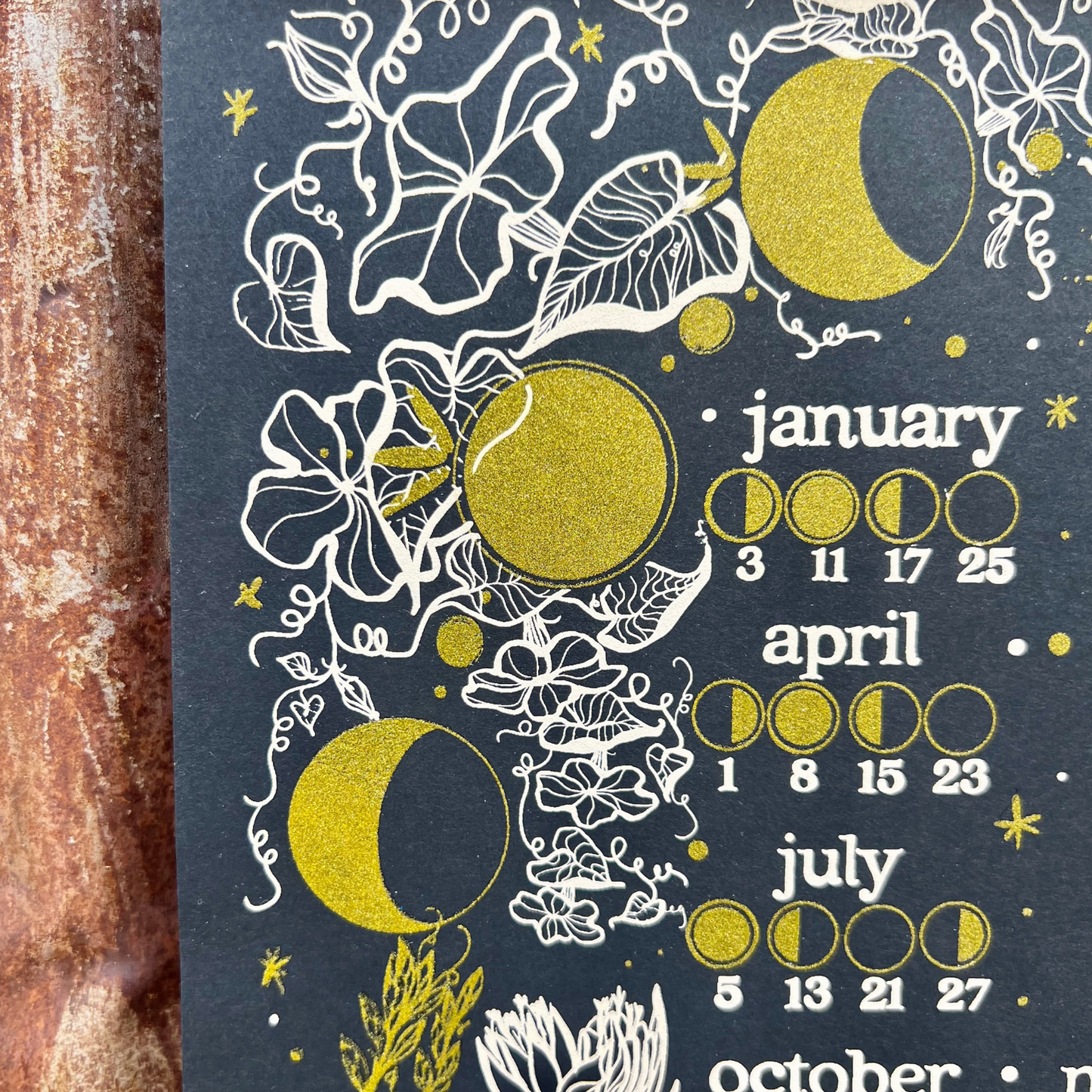 black 2024 moon phase calendar detail