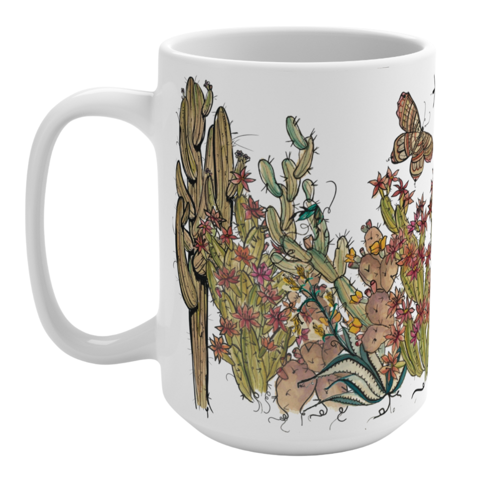 Cacti Oasis, White, Ceramic Mug, 15oz