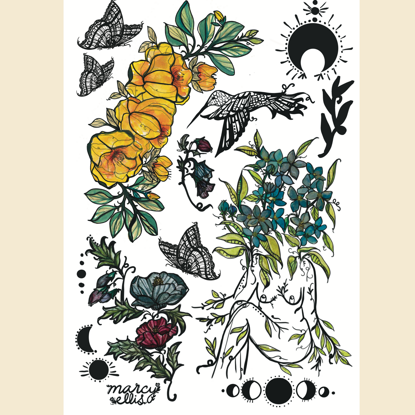 Temporary Tattoo Pack, Flora Sisters