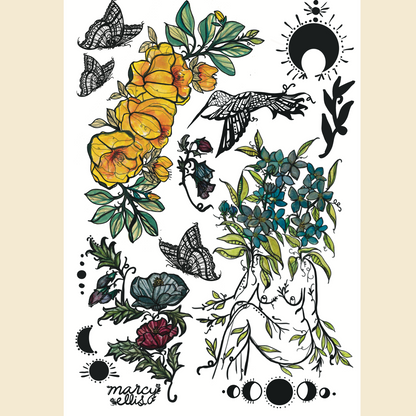 Temporary Tattoo Pack, Flora Sisters