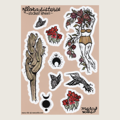 Sticker Sheet, Red Flora Sisters