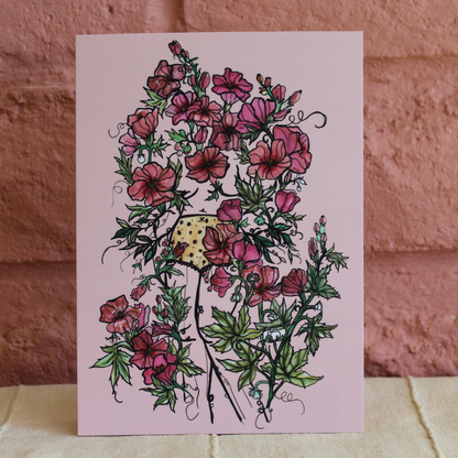 Hollyhock Floral Sister, Postcard, 5"x7"