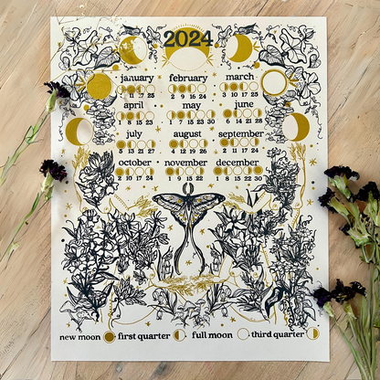 white 2024 moon phase calendar by marcy ellis