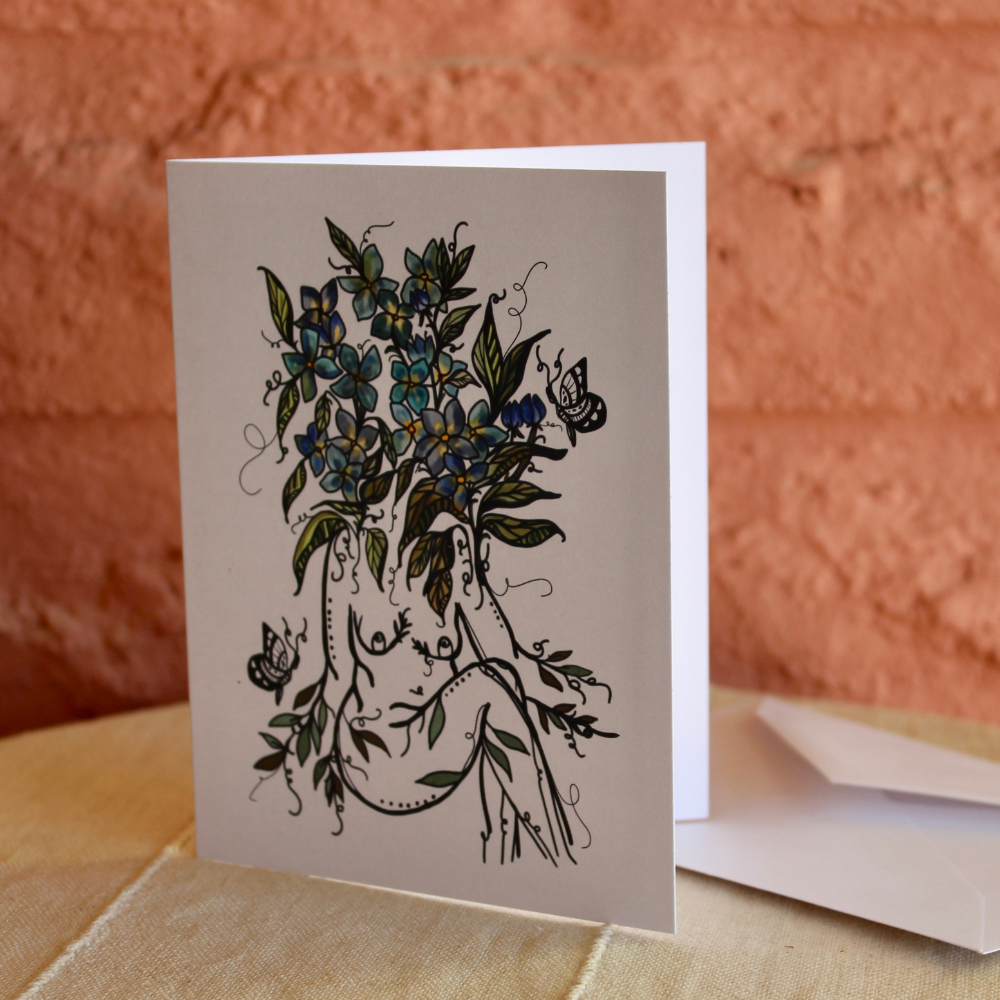 Baby Blues Floral Sister, Blank, Folded, Greeting Card