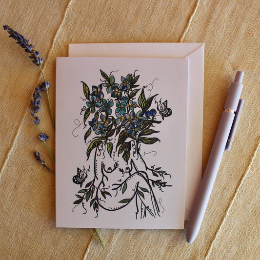 Baby Blues Floral Sister, Blank, Folded, Greeting Card