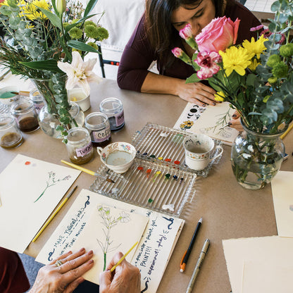 Women painting botanicals at a workshop by Marcy Ellis tucson az 