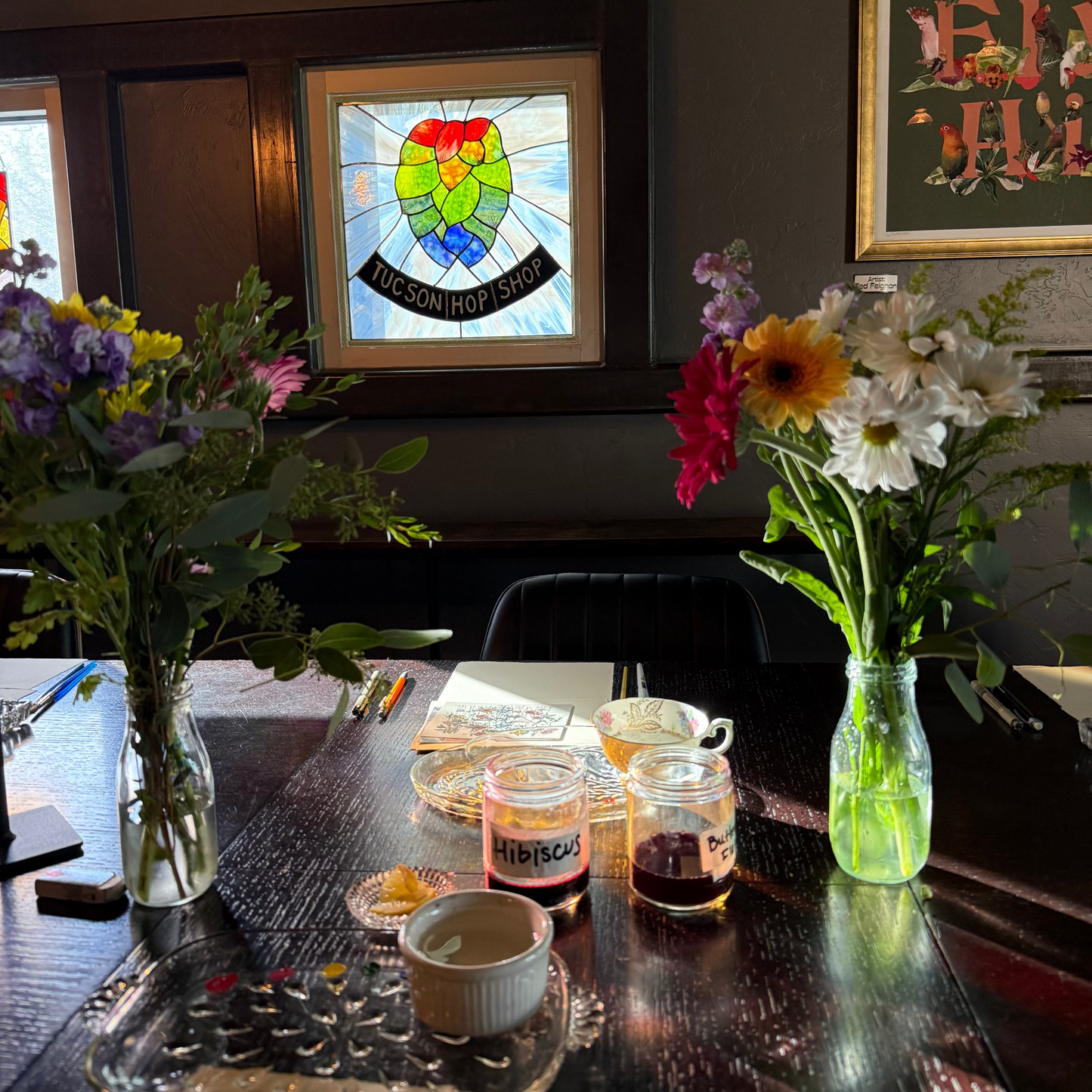 marcy ellis wine and watercolor workshop at tucson hop shop, tucson az