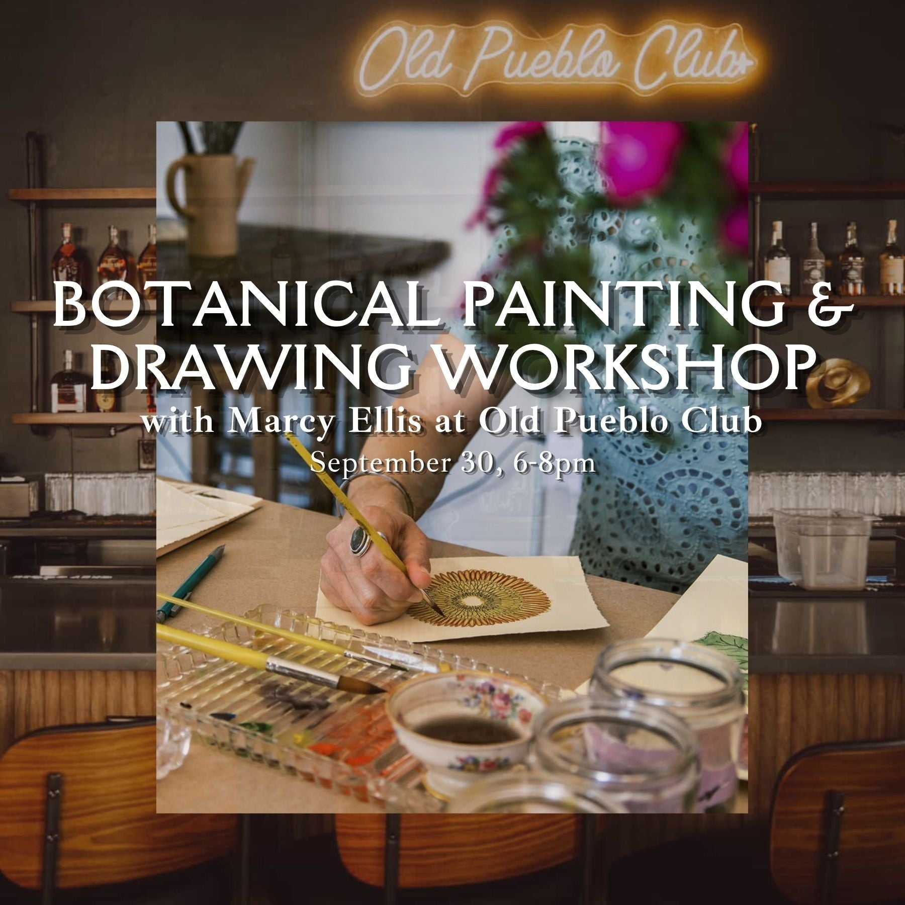 Marcy Ellis painting bOtanical painting workshop at old pueblo club in Tucson Arizona 