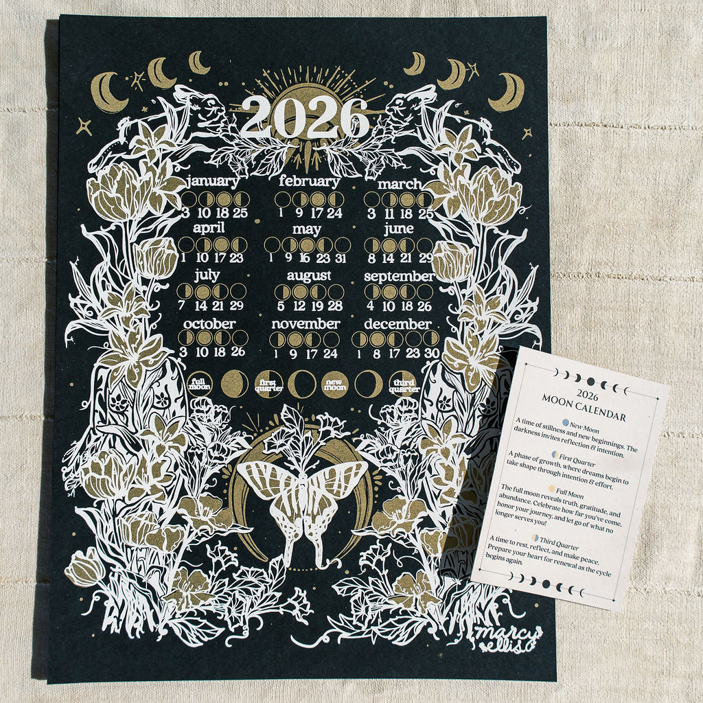 2026 Moon Calendar, Black & Off-White, 12x16 – marcy ellis