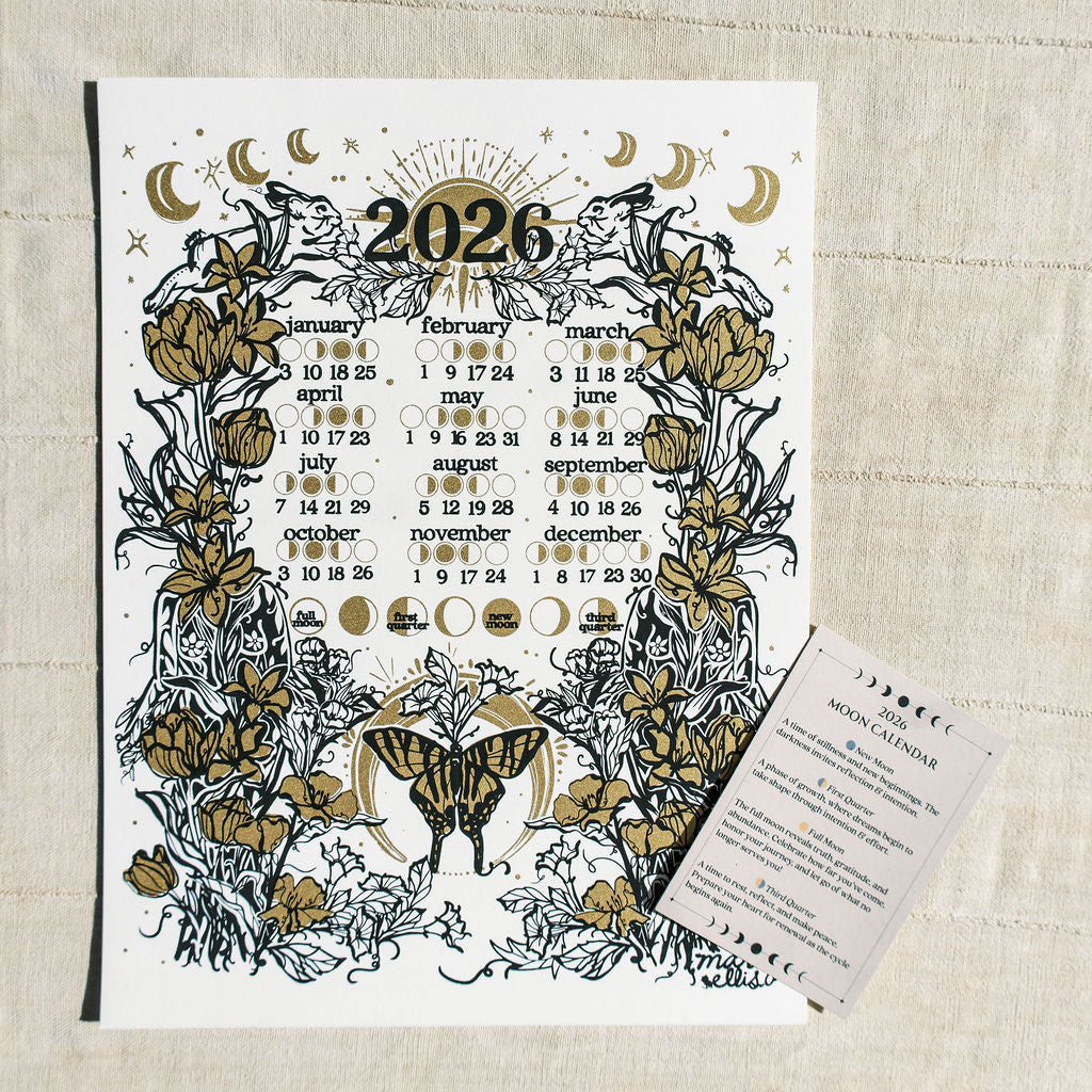 2026 Moon Calendar, Black & Off-White, 12x16 – marcy ellis