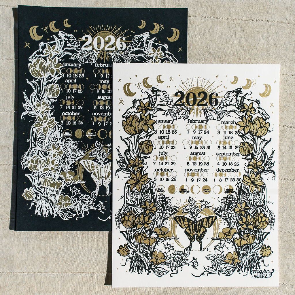 2026 Moon Calendar, Black & Off-White, 12x16 – marcy ellis