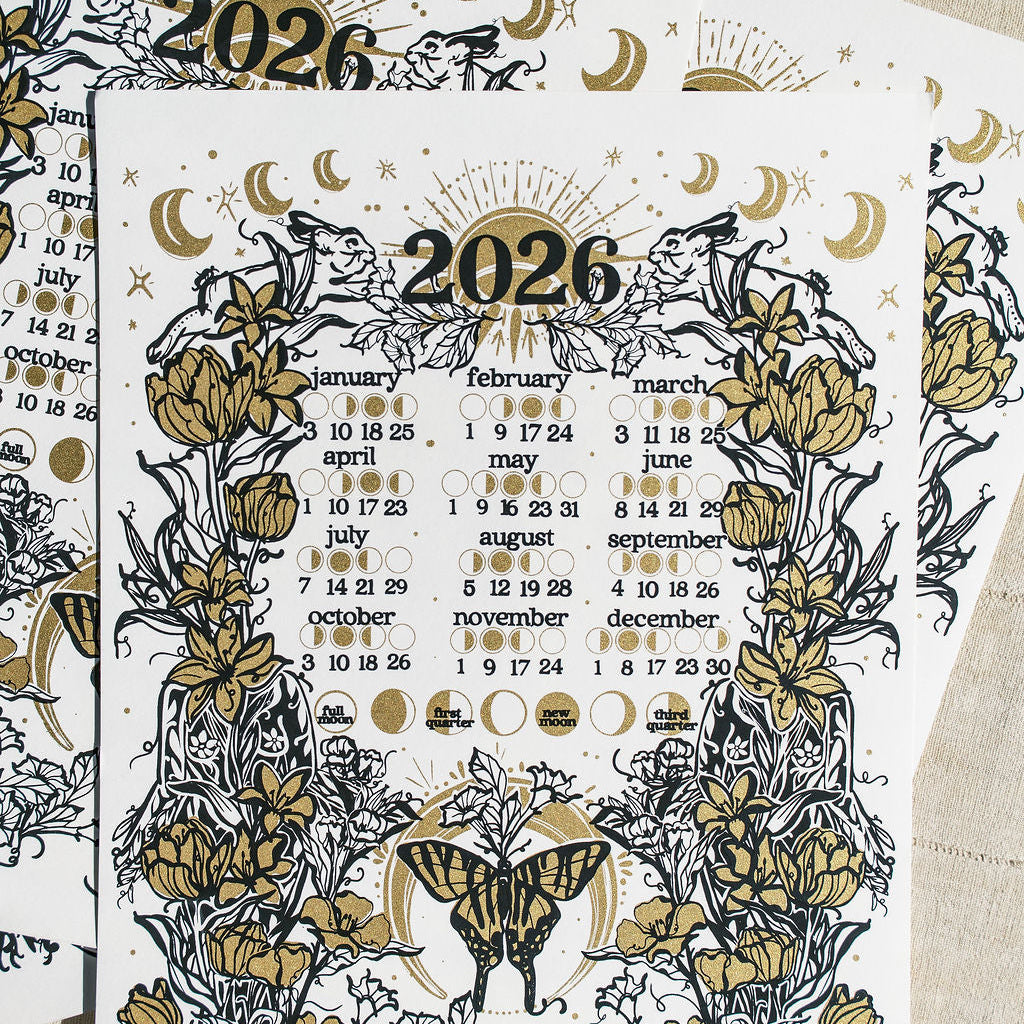 2026 Moon Calendar, Black & Off-White, 12x16 – marcy ellis
