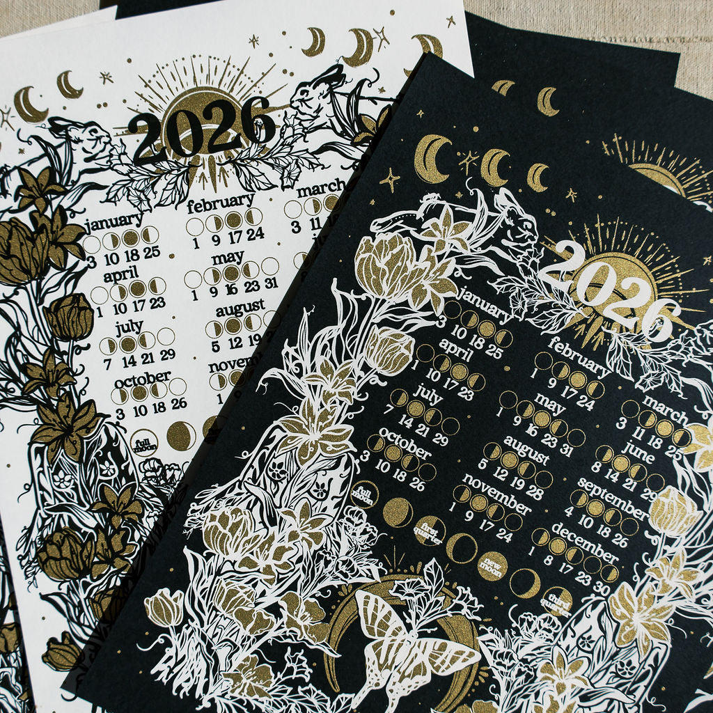 2026 Moon Calendar, Black & Off-White, 12x16 – marcy ellis