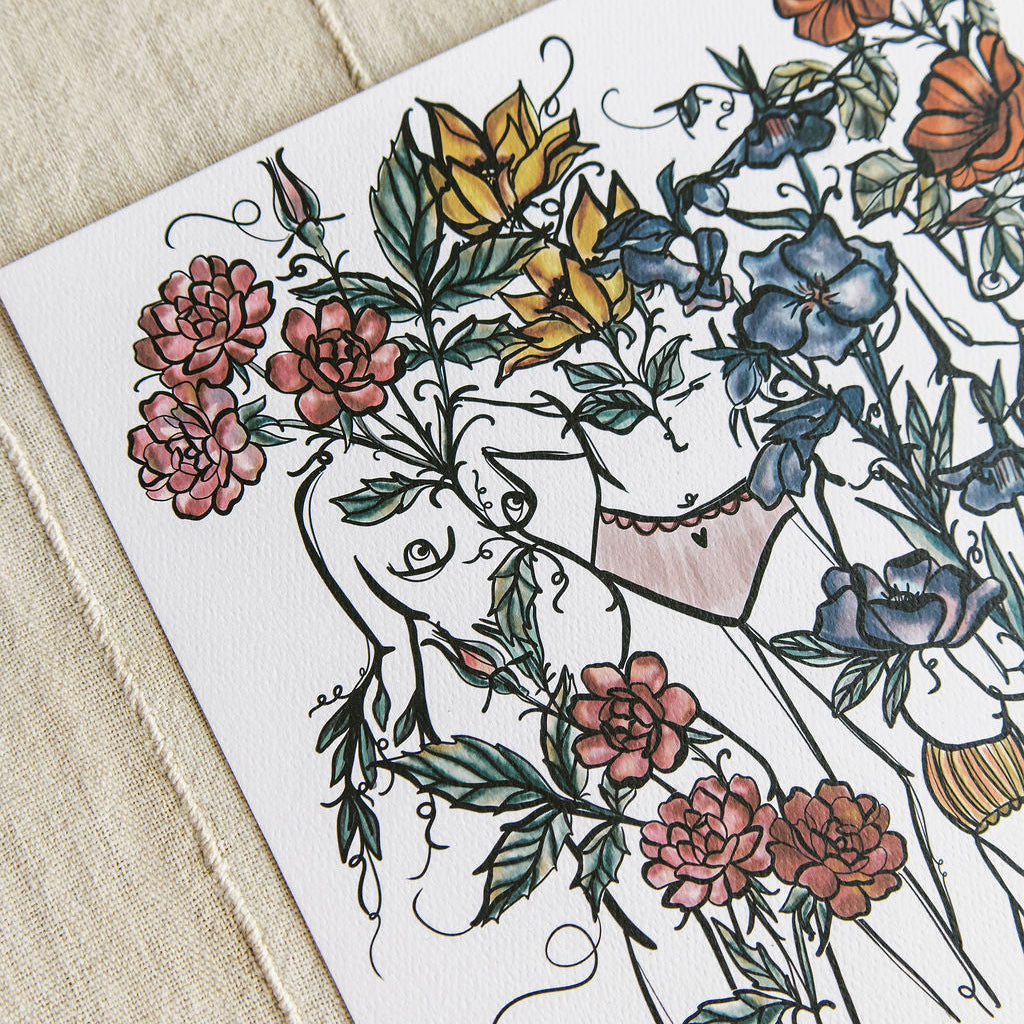 a close up detail of an art print of a botanical figure by Marcy Ellis 