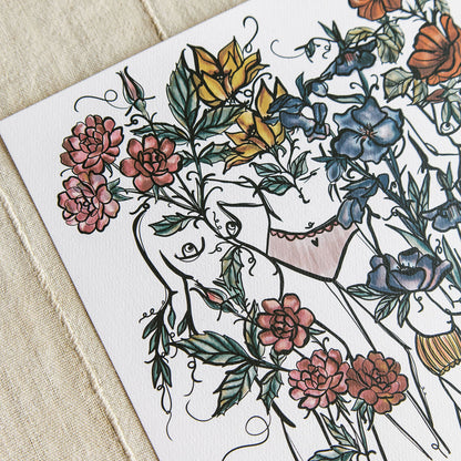 a close up detail of an art print of a botanical figure by Marcy Ellis 