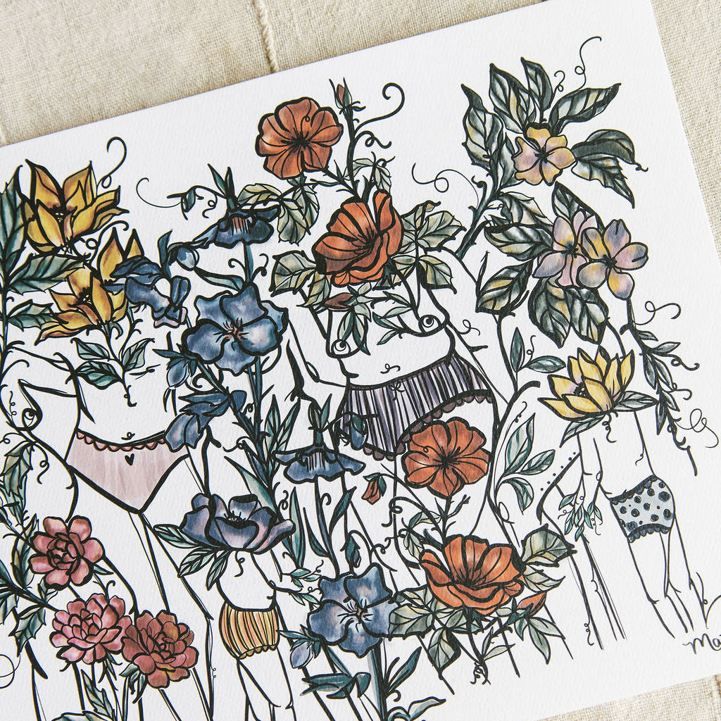 a close up detail of an art print of a botanical figure by Marcy Ellis 