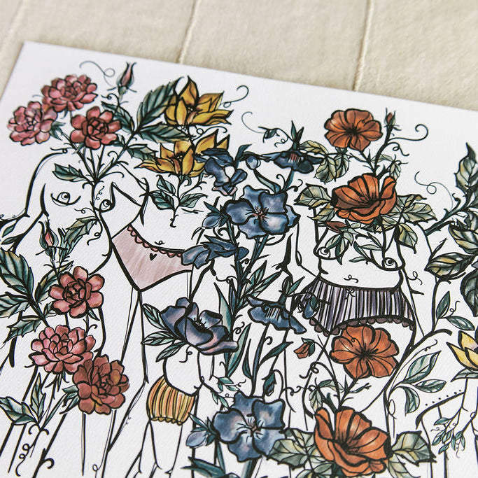 a close up detail of an art print of a botanical figure by Marcy Ellis 