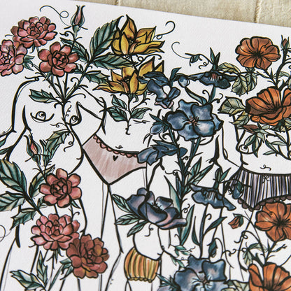 a close up detail of an art print of a botanical figure by Marcy Ellis 