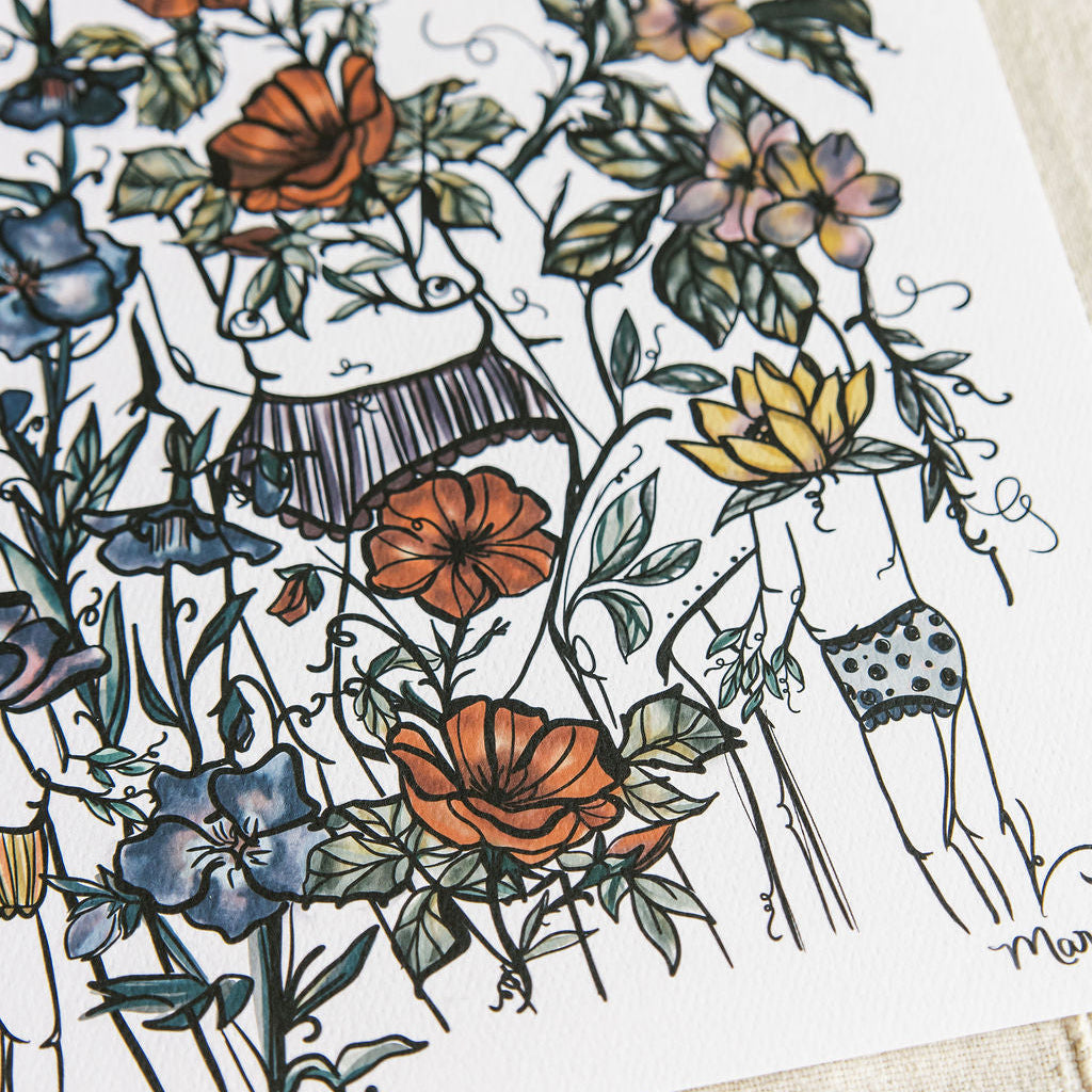 a close up detail of an art print of a botanical figure by Marcy Ellis 
