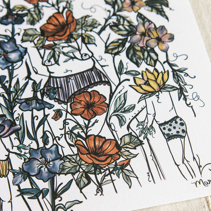 a close up detail of an art print of a botanical figure by Marcy Ellis 